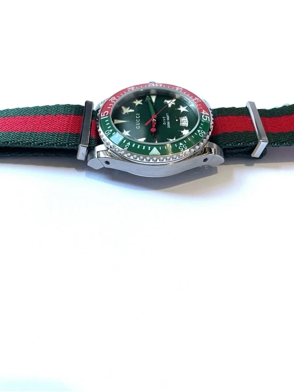 Gucci Green and Red Striped Fabric Dive Watch